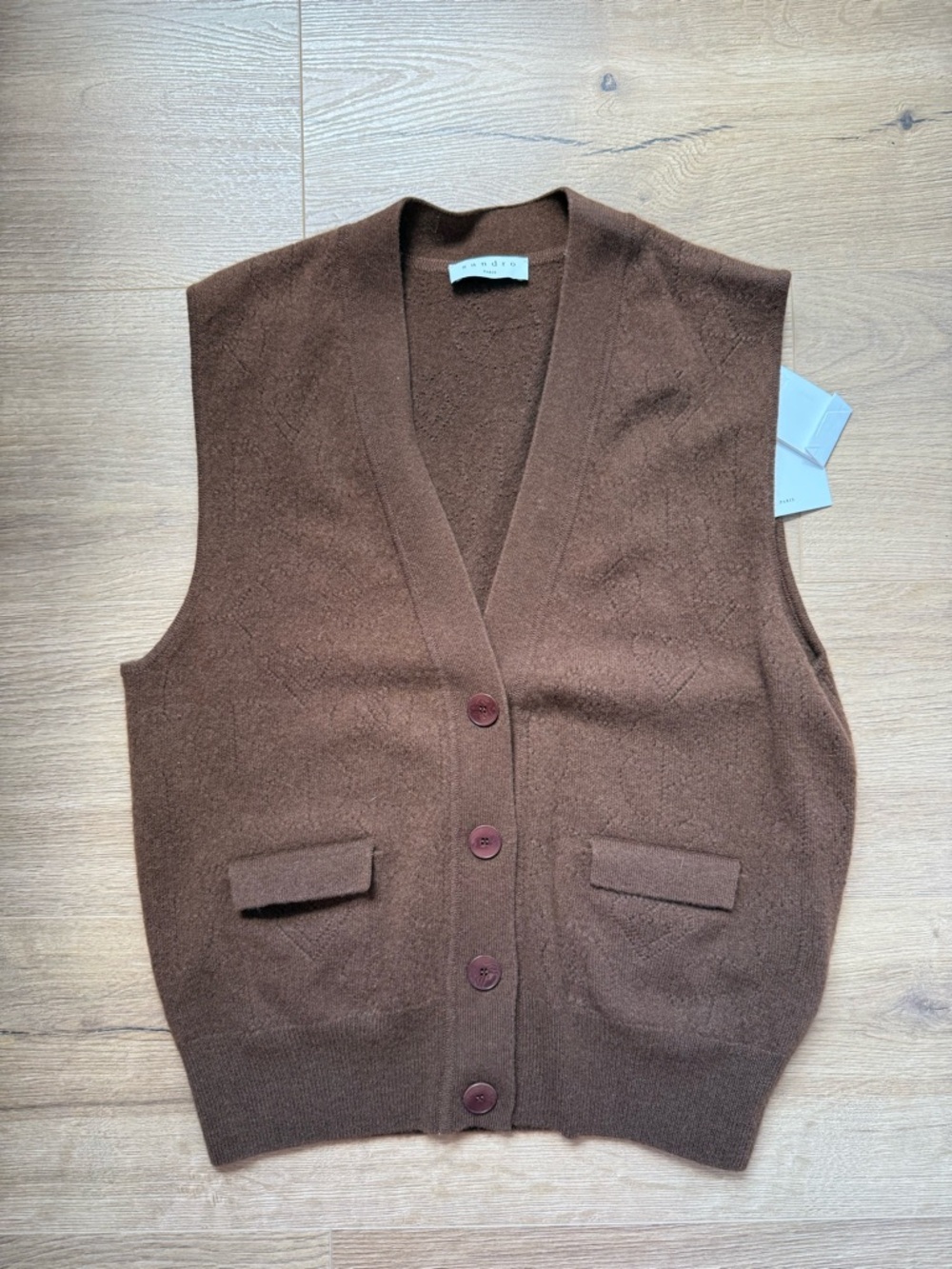 Sandro Brown Button-Front Knit Vest